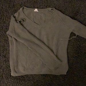 garage olive green tie shoulder sweater!!!